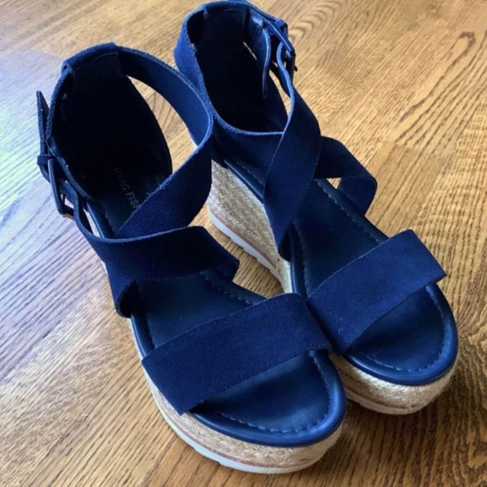 Marc Fisher Blue Suede Wedges
